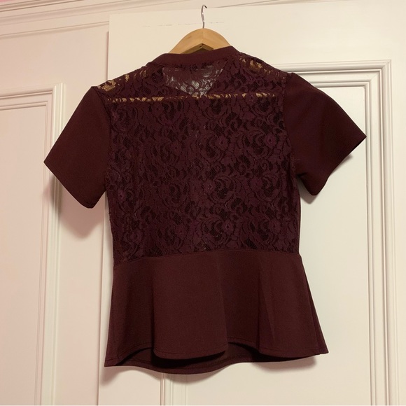 Burgundy Peplum Top - Picture 2 of 3